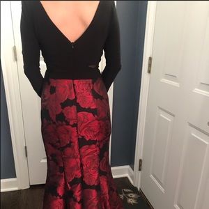Black and red floral ball gown prom dress